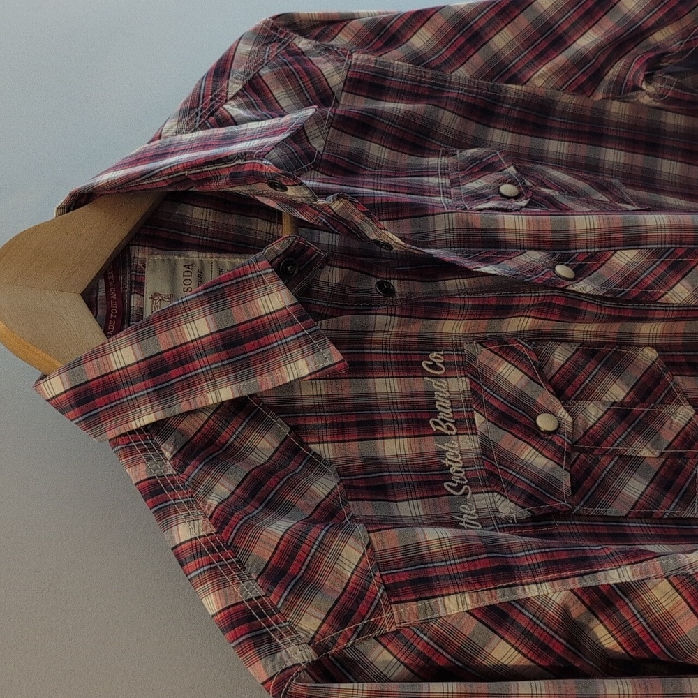 Scotch & Soda Men's Medium Western Long Sleeve Snap Button Down Plaid Shirt - Picture 6 of 16
